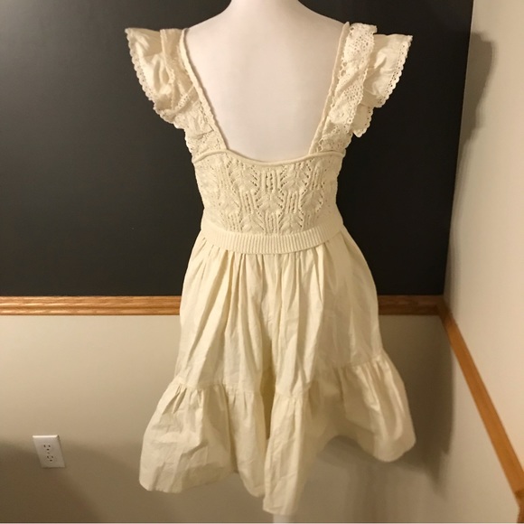NWT $160 Anthropologie EN SAISON Creme Ruffled Square Neck Mini Dress Sz Medium - Picture 8 of 15